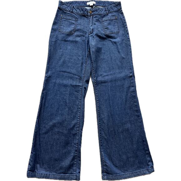 Sundance Catalog Wide Leg Women's Denim Jeans Blue Flare 10 Pocket Dark Wash - Picture 1 of 5